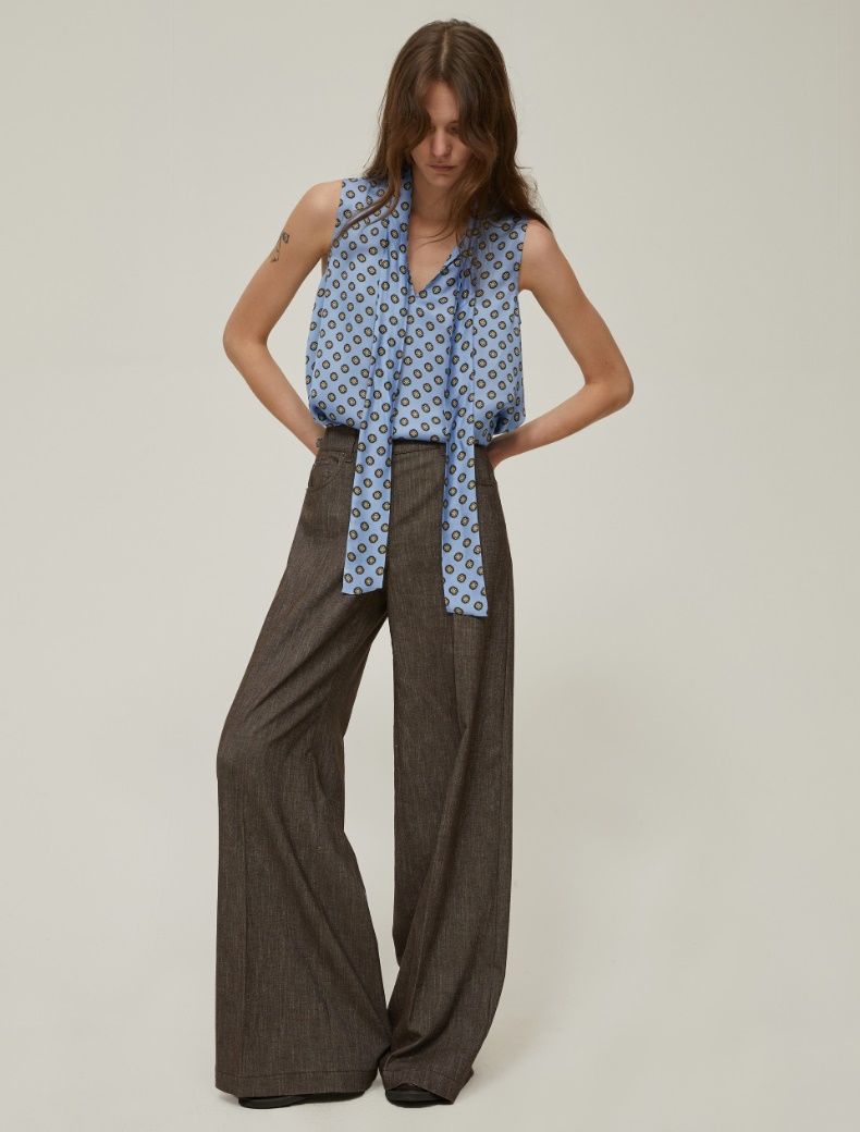 Wide-leg denim-effect trousers - BROWN - pennyblack