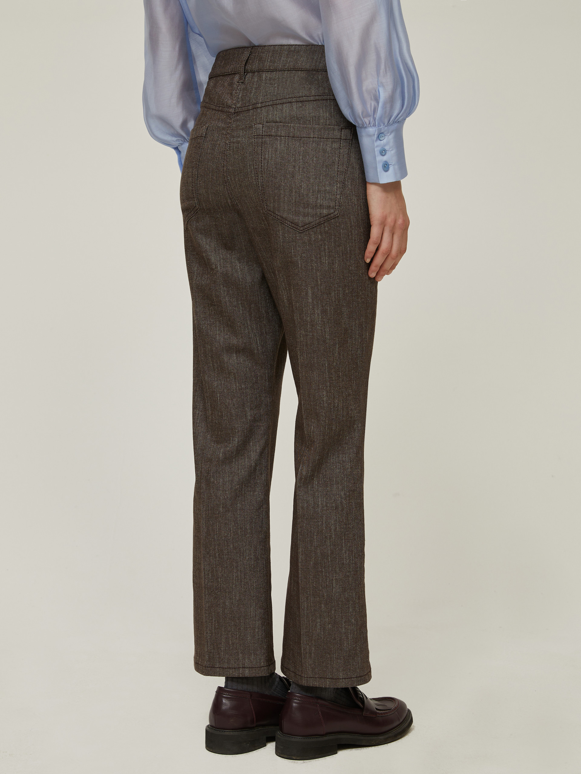 Denim-effect flared trousers - BROWN - pennyblack
