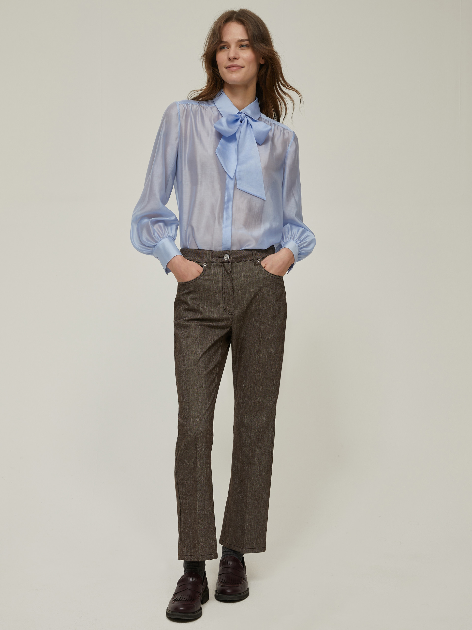 Denim-effect flared trousers - BROWN - pennyblack