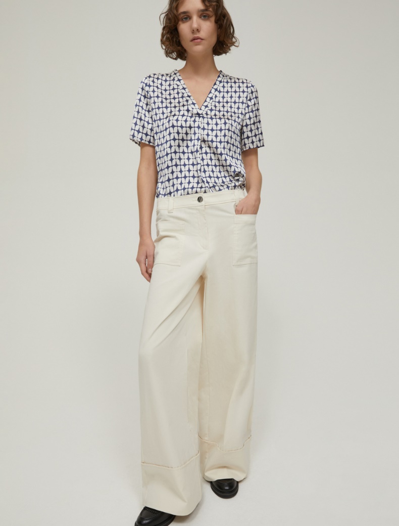 Wide-leg gabardine trousers - IVORY - pennyblack