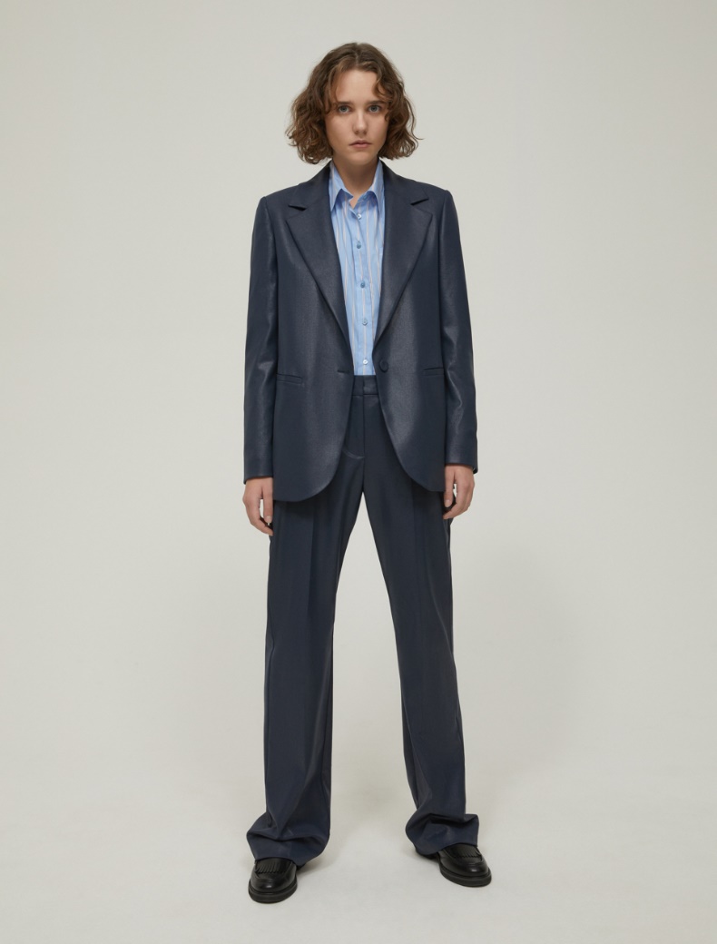 Laminated fit-and-flare trousers - NAVY - pennyblack