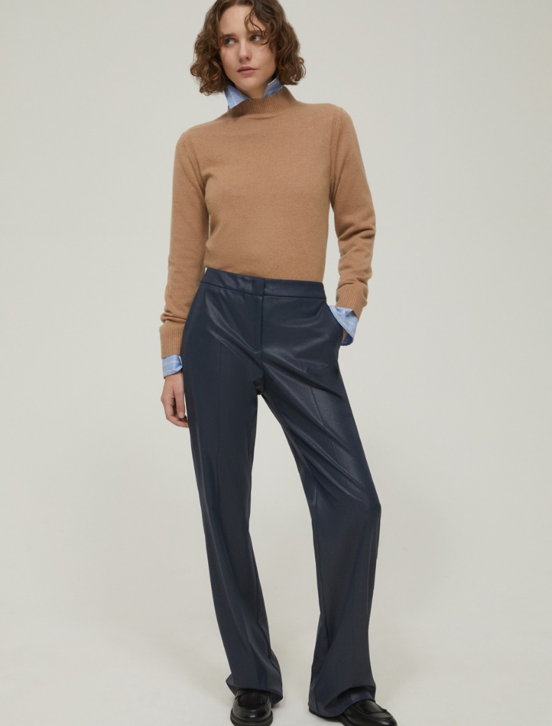Laminated fit-and-flare trousers - NAVY - pennyblack