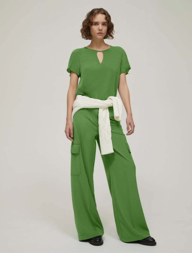 Flowing twill cargo trousers - GREEN - pennyblack