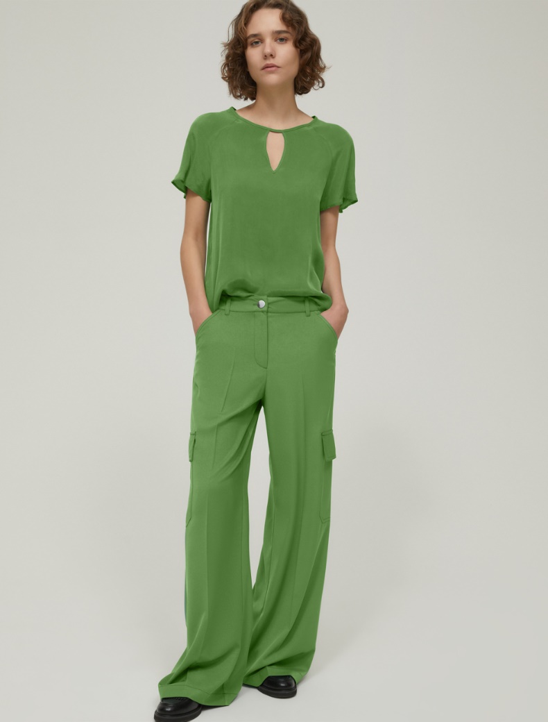 Flowing twill cargo trousers - GREEN - pennyblack