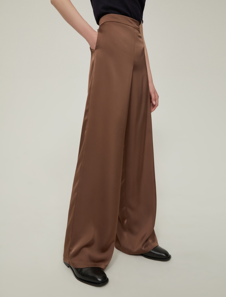 Wide-leg satin trousers - BROWN - pennyblack