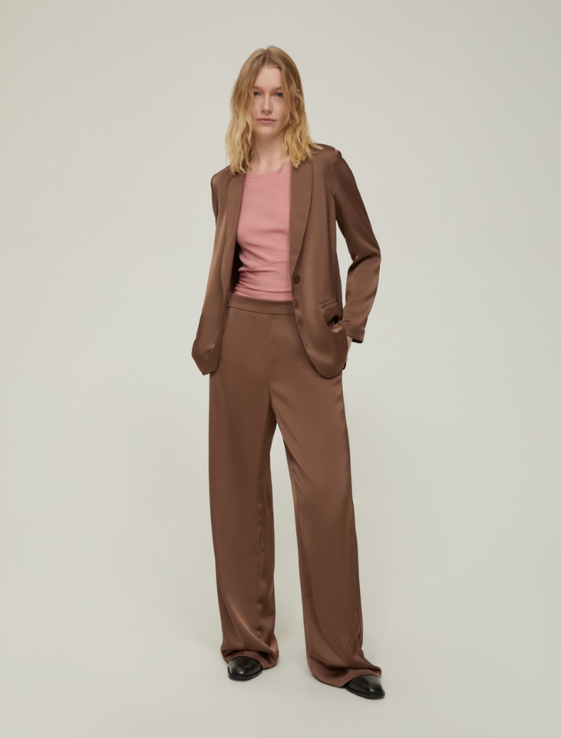 Wide-leg satin trousers - BROWN - pennyblack