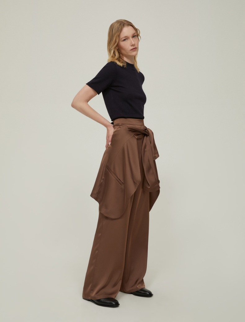 Wide-leg satin trousers - BROWN - pennyblack