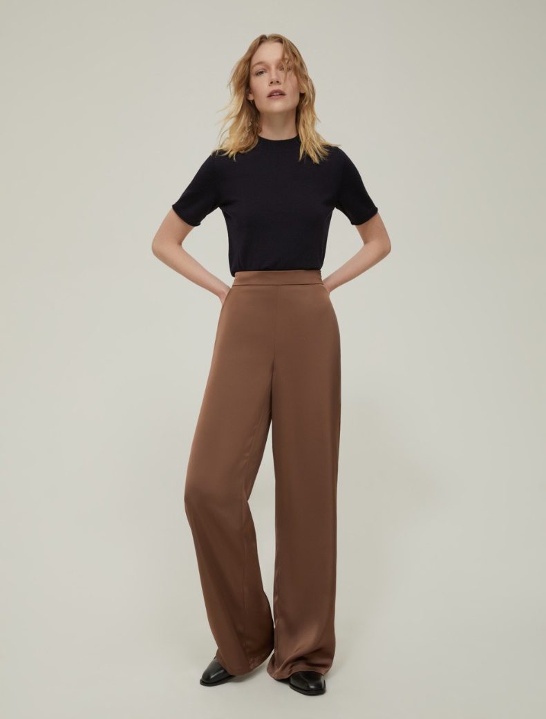 Wide-leg satin trousers - BROWN - pennyblack