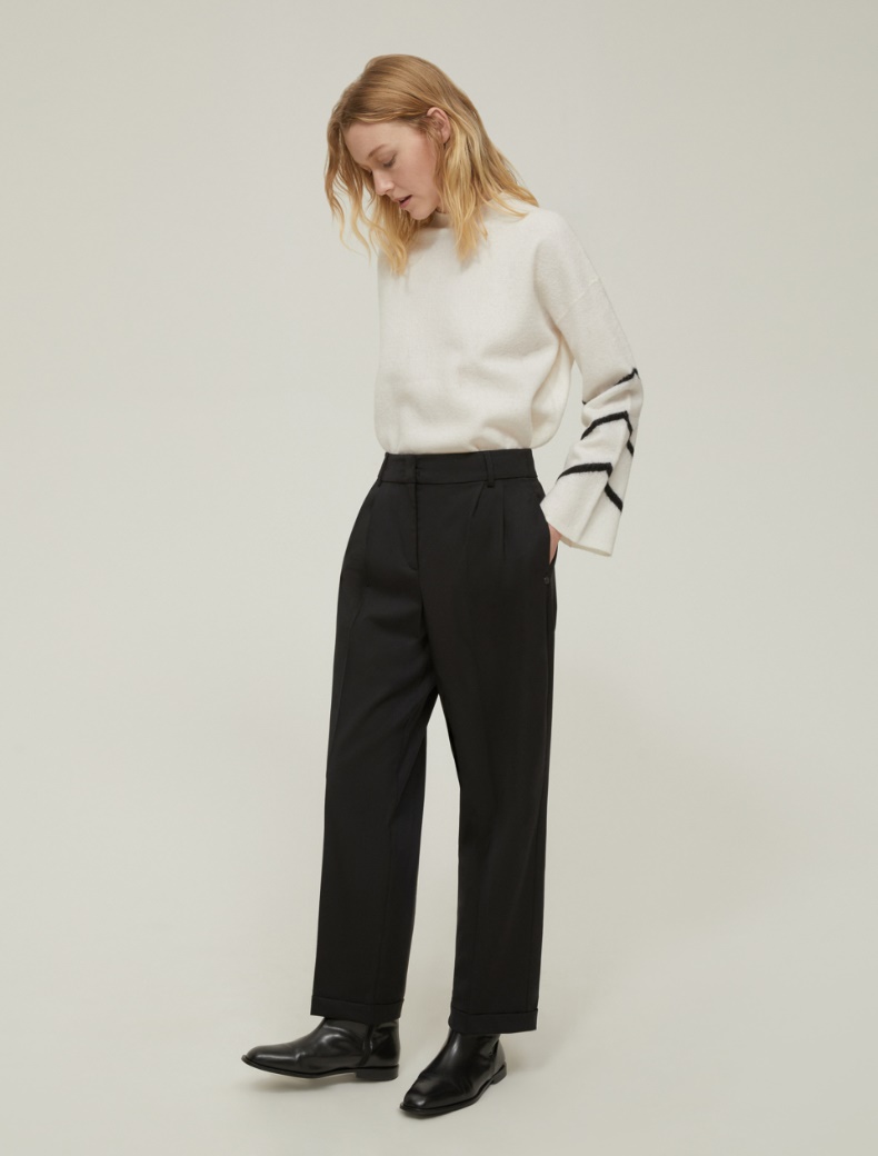 Wool twill carrot-fit trousers - BLACK - pennyblack