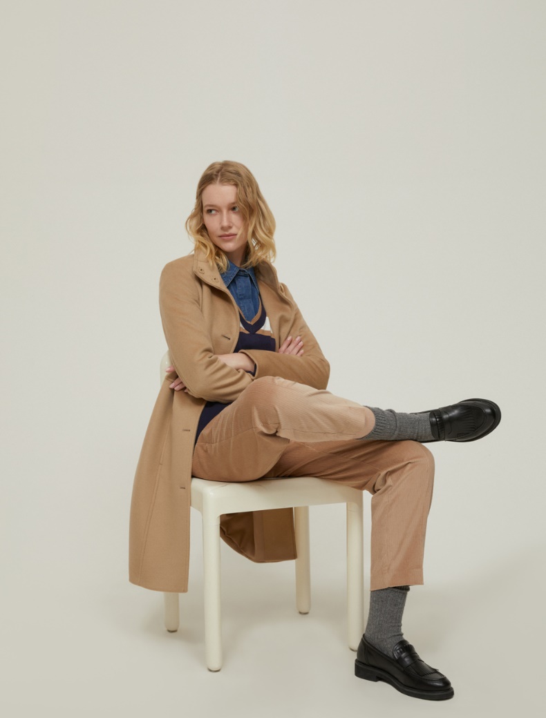 Velvet carrot-fit trousers - CAMEL - pennyblack