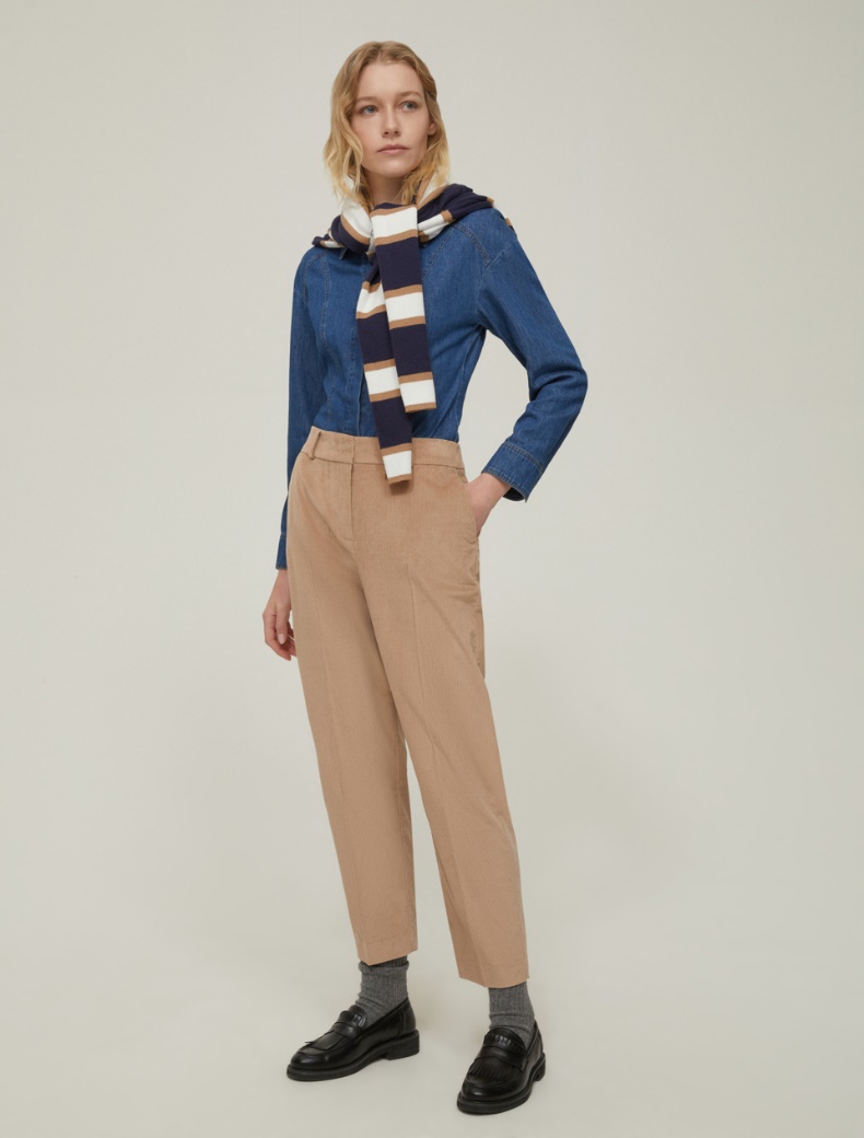 Velvet carrot-fit trousers - CAMEL - pennyblack