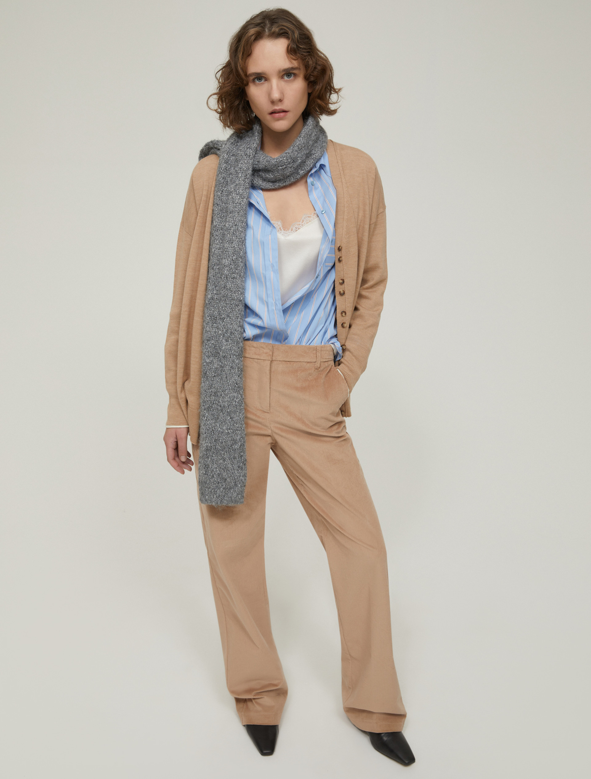 Straight-fit velvet trousers - CAMEL - pennyblack