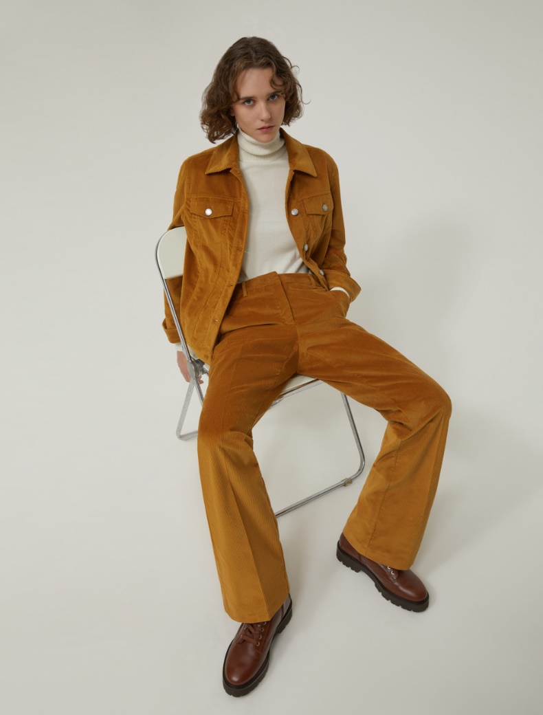 Straight-fit velvet trousers - MUSTARD - pennyblack