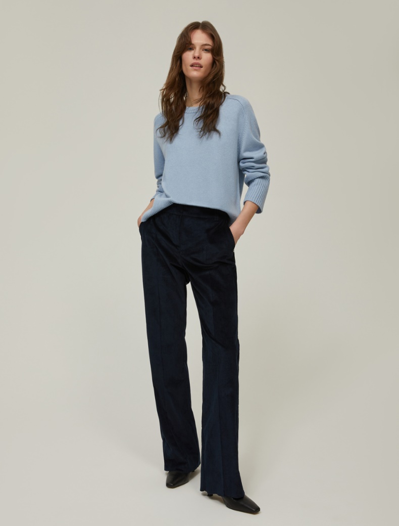 Straight-fit velvet trousers - NAVY - pennyblack