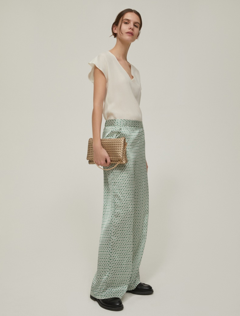 Patterned satin trousers - GREEN - pennyblack