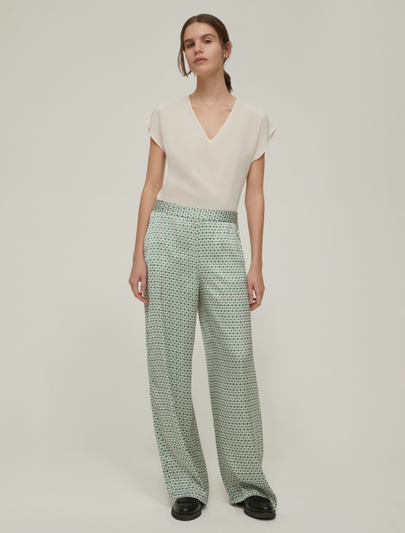 Patterned satin trousers - GREEN - pennyblack