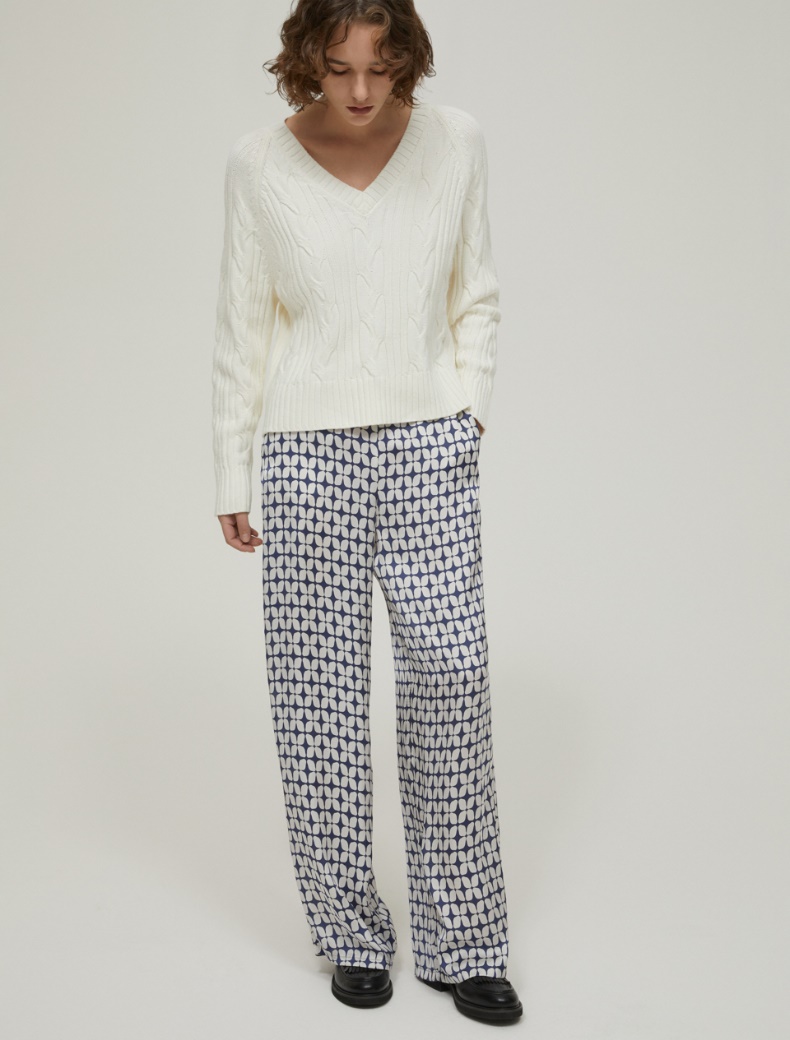 Patterned satin trousers - NAVY - pennyblack