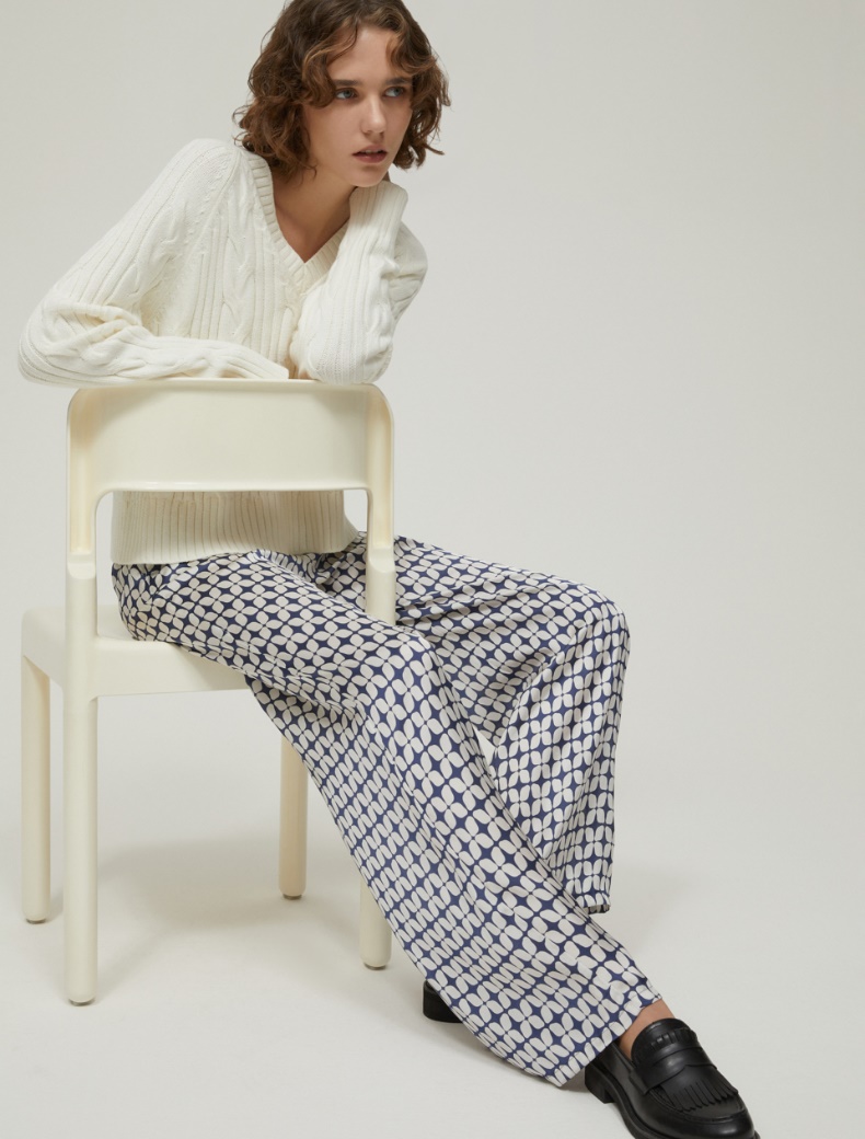 Patterned satin trousers - NAVY - pennyblack