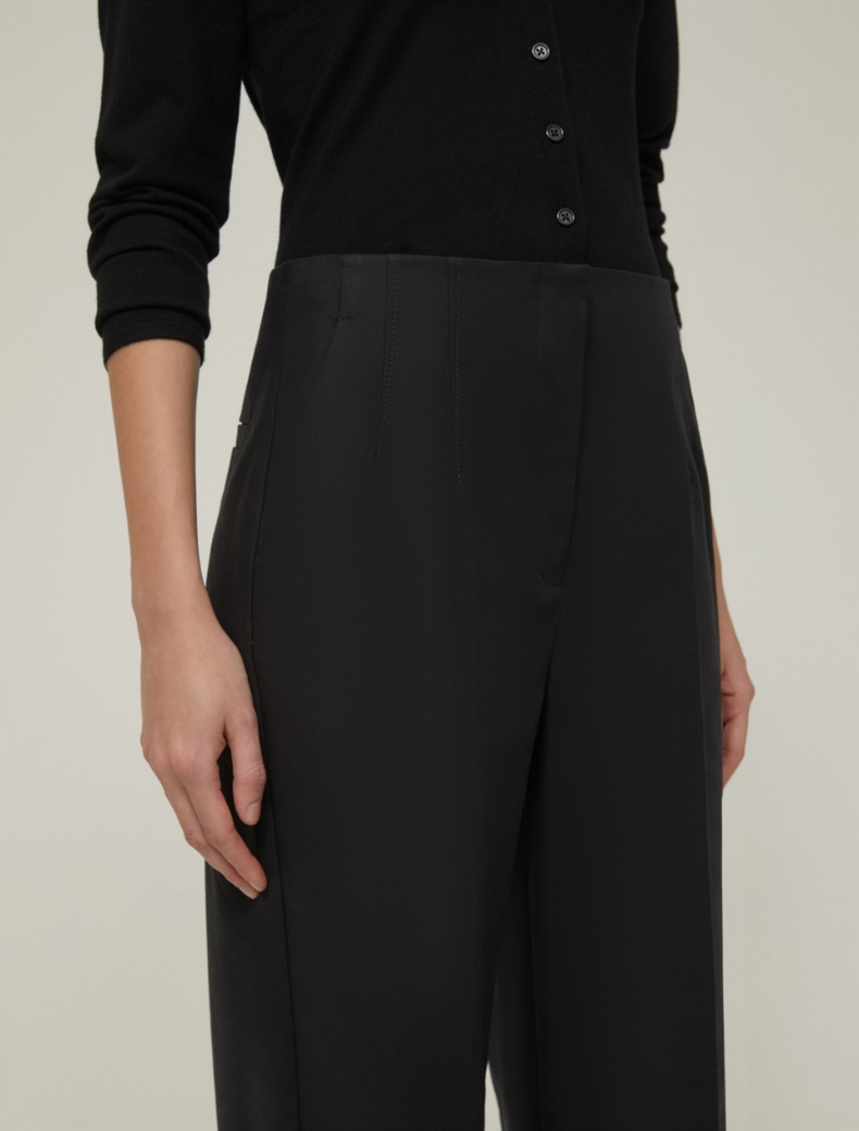 Wide-fit double-woven cotton trousers - BLACK - pennyblack