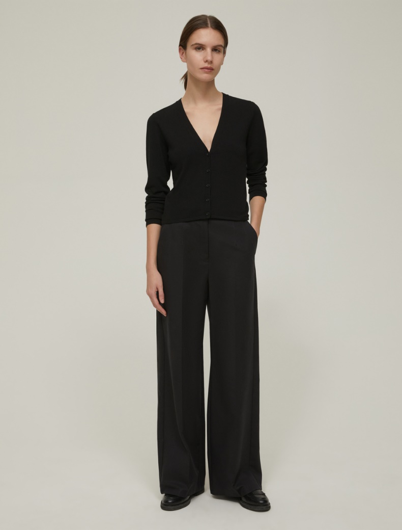 Wide-fit double-woven cotton trousers - BLACK - pennyblack