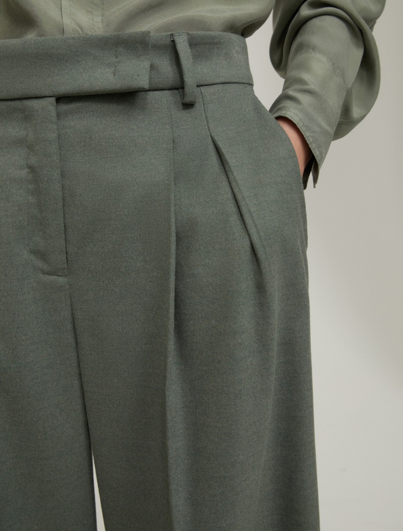 Wide-fit wool-blend trousers - SAGE - pennyblack