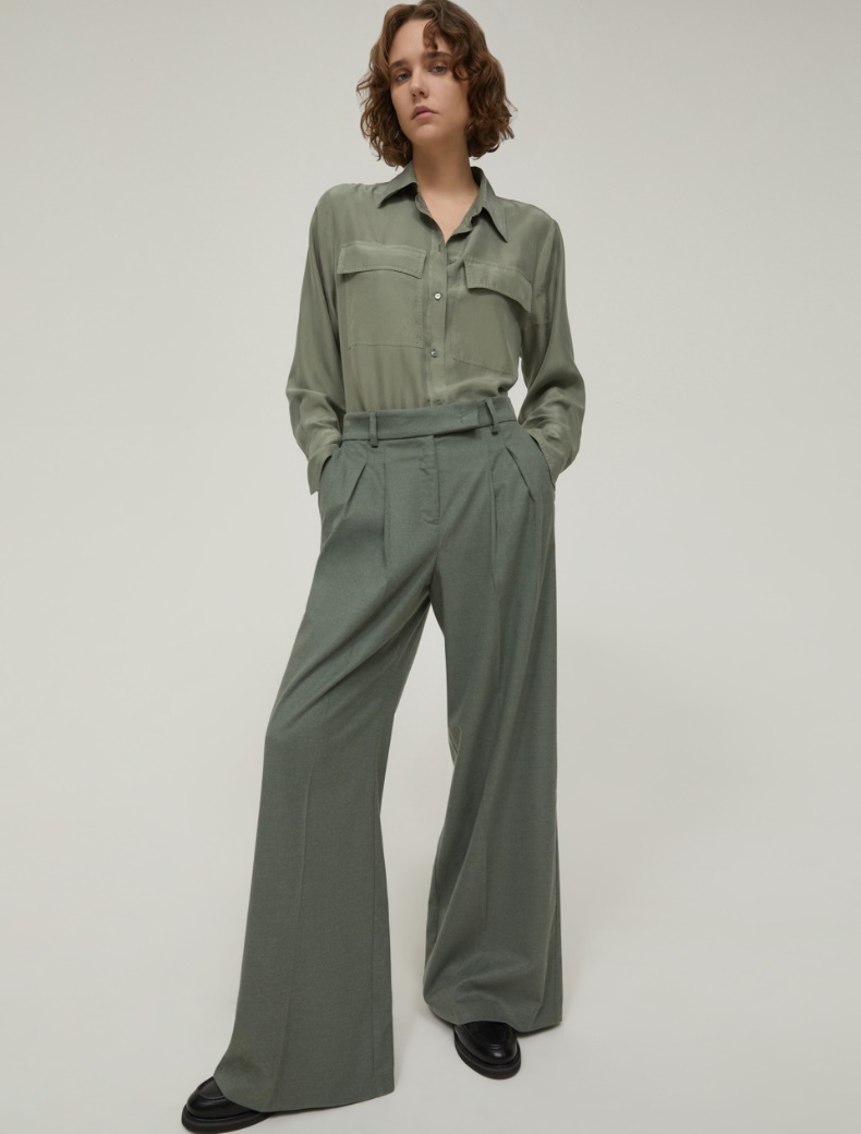 Wide-fit wool-blend trousers - SAGE - pennyblack