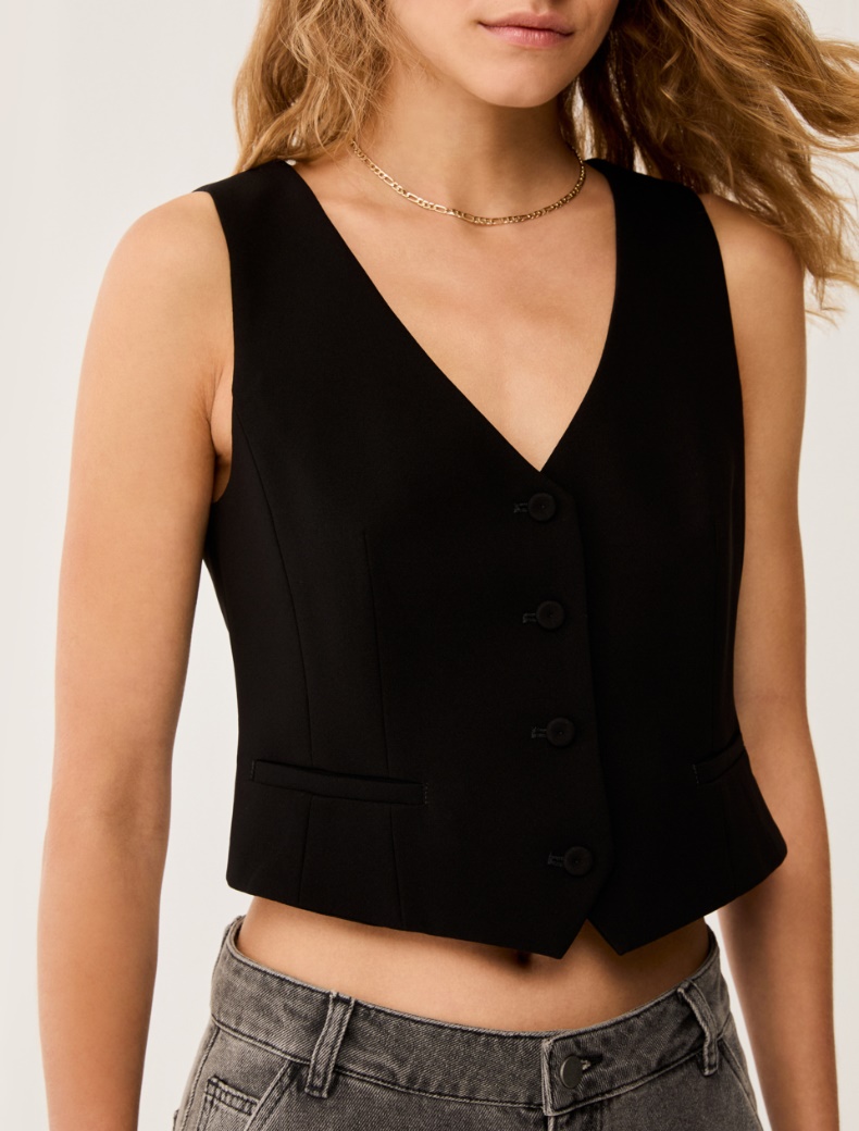 Slim-fit cady gilet - BLACK - pennyblack