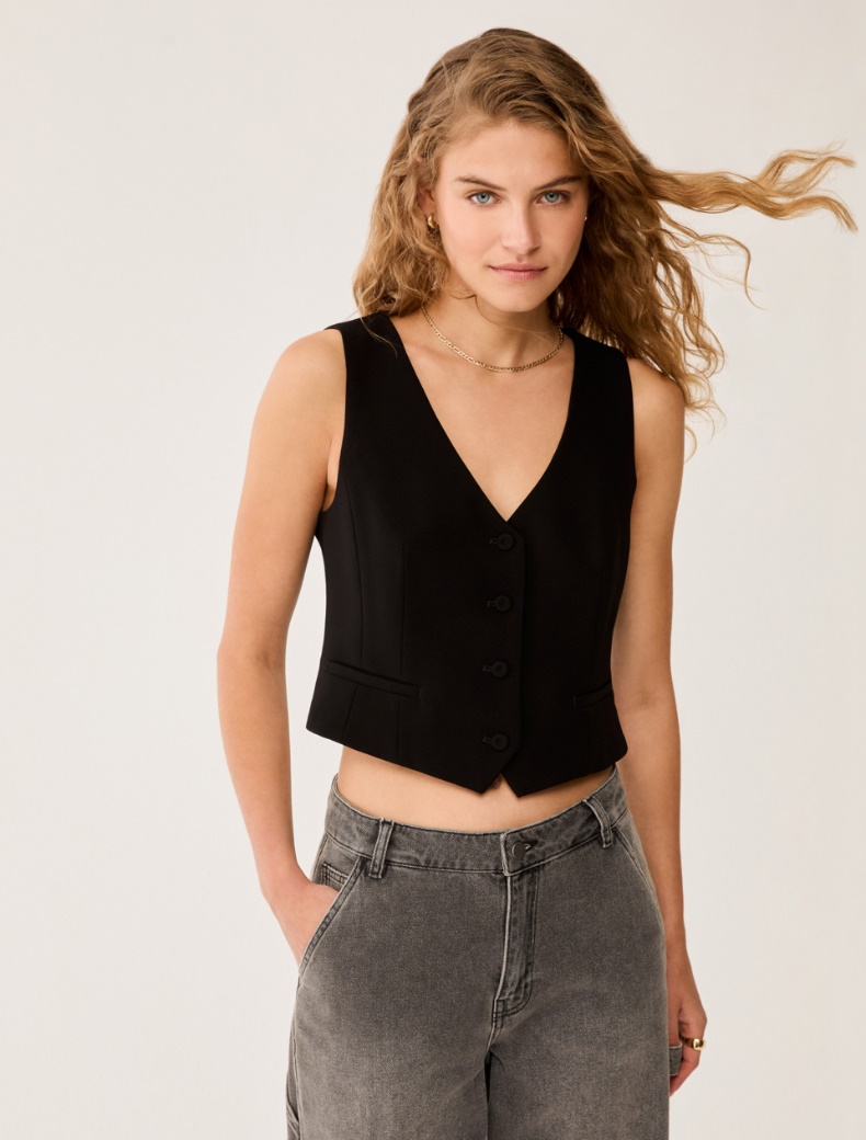 Slim-fit cady gilet - BLACK - pennyblack