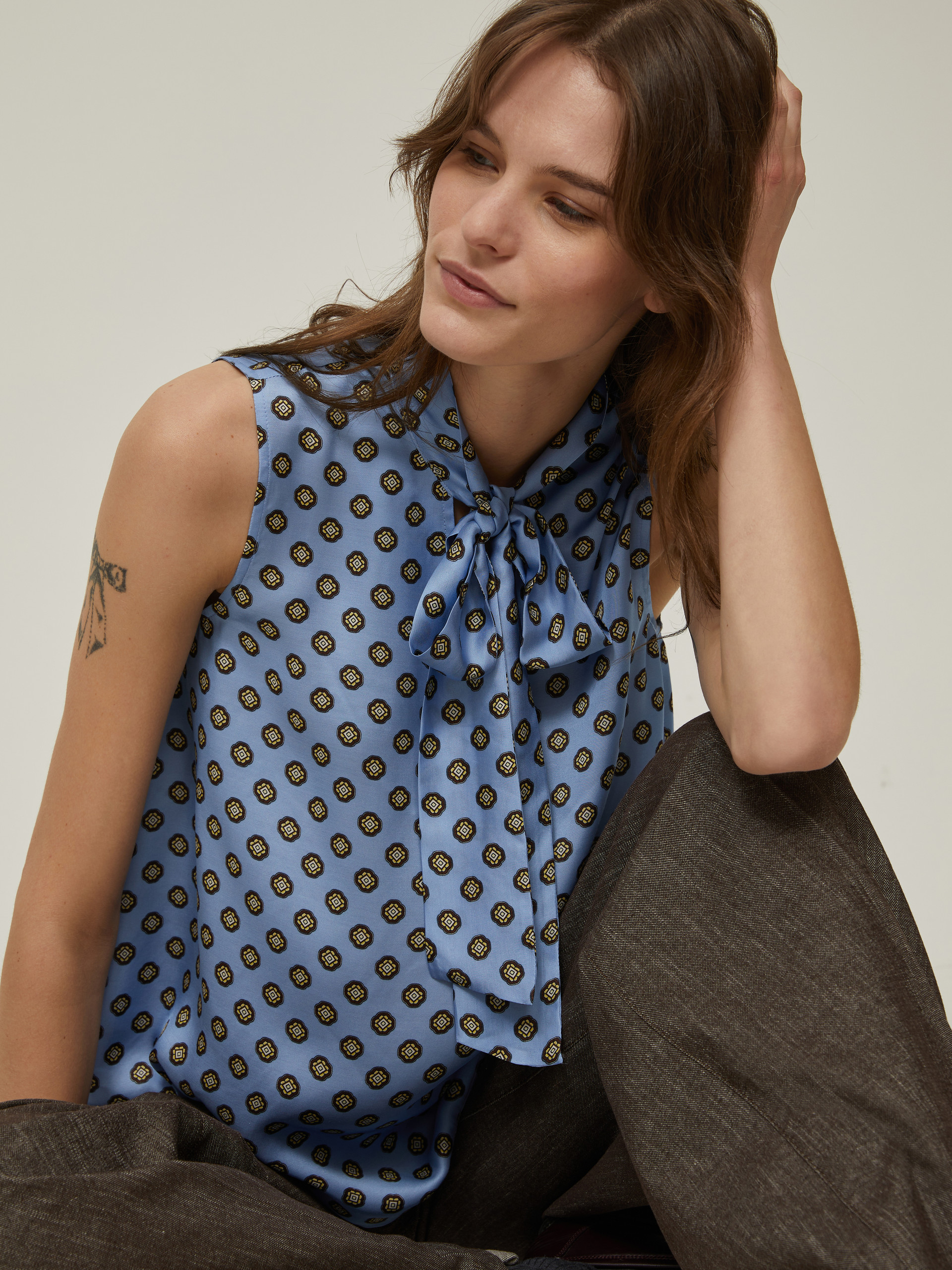 Printed satin top - SKY-BLUE - pennyblack