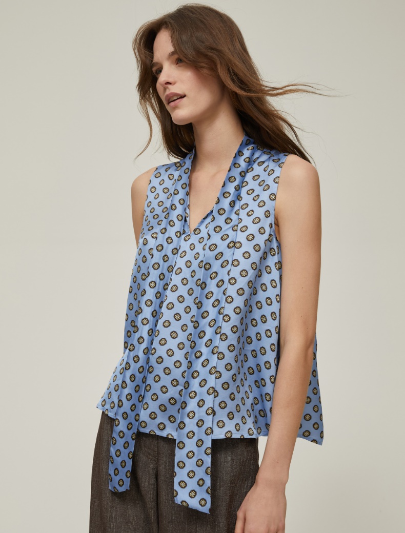 Printed satin top - SKY-BLUE - pennyblack