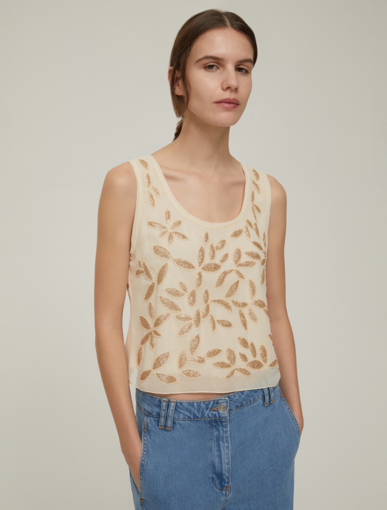 Embroidered georgette top - VANILLA - pennyblack