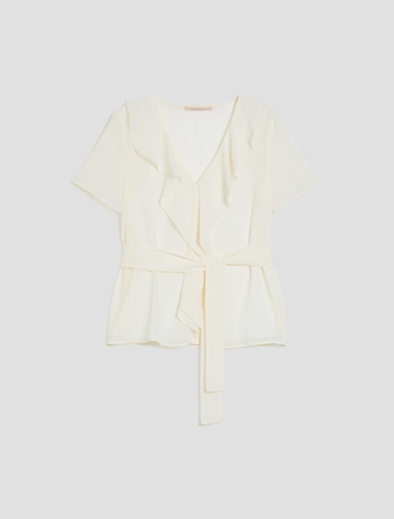 Georgette blouse with flounce - WOOL WHITE - pennyblack