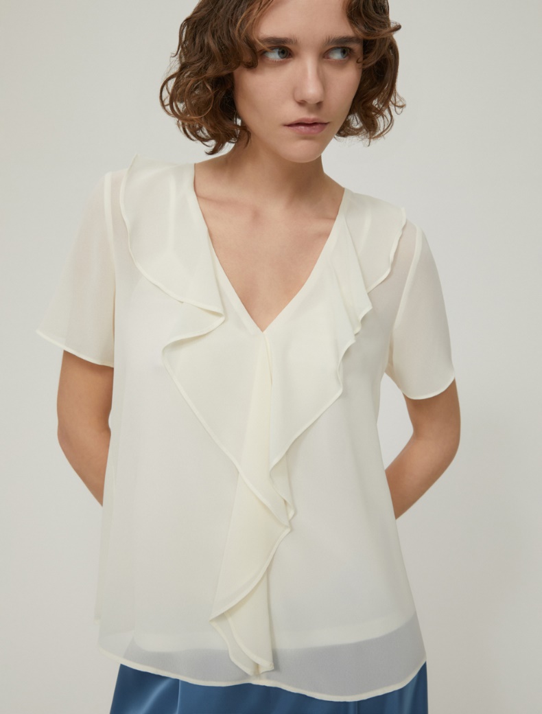 Georgette blouse with flounce - WOOL WHITE - pennyblack