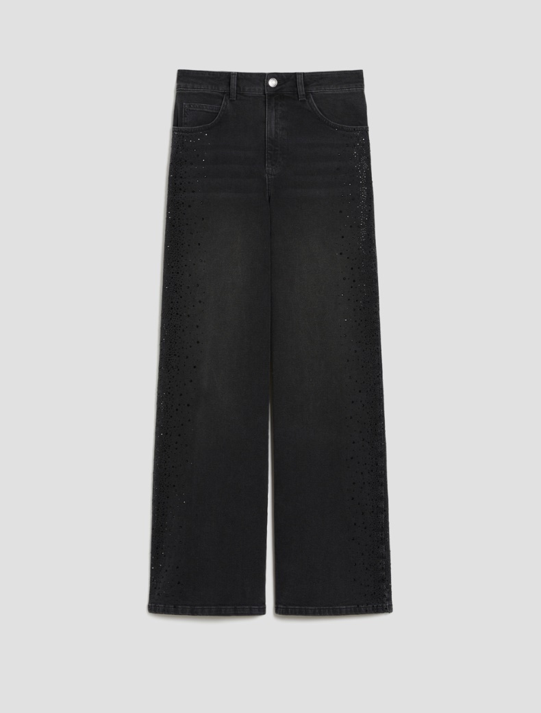 Wide-leg jeans with rhinestones - BLACK - pennyblack