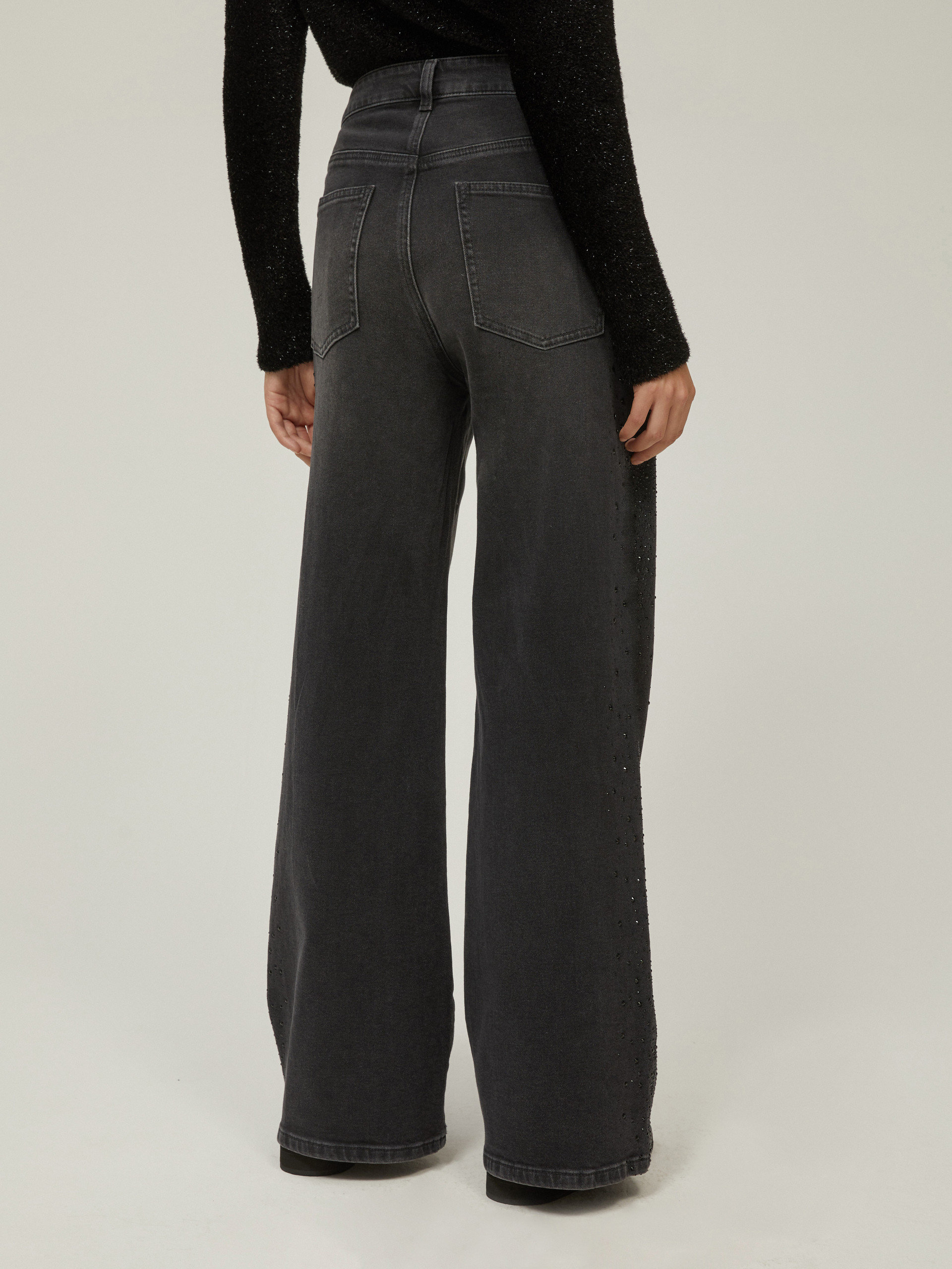 Wide-leg jeans with rhinestones - BLACK - pennyblack