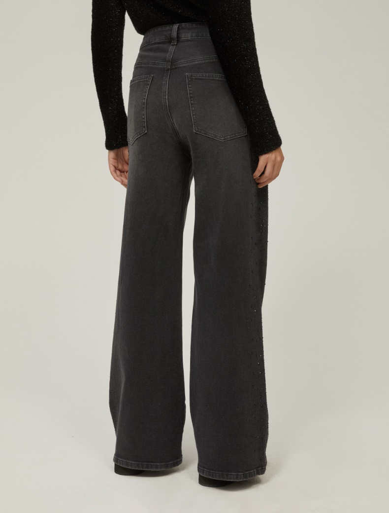 Wide-leg jeans with rhinestones - BLACK - pennyblack