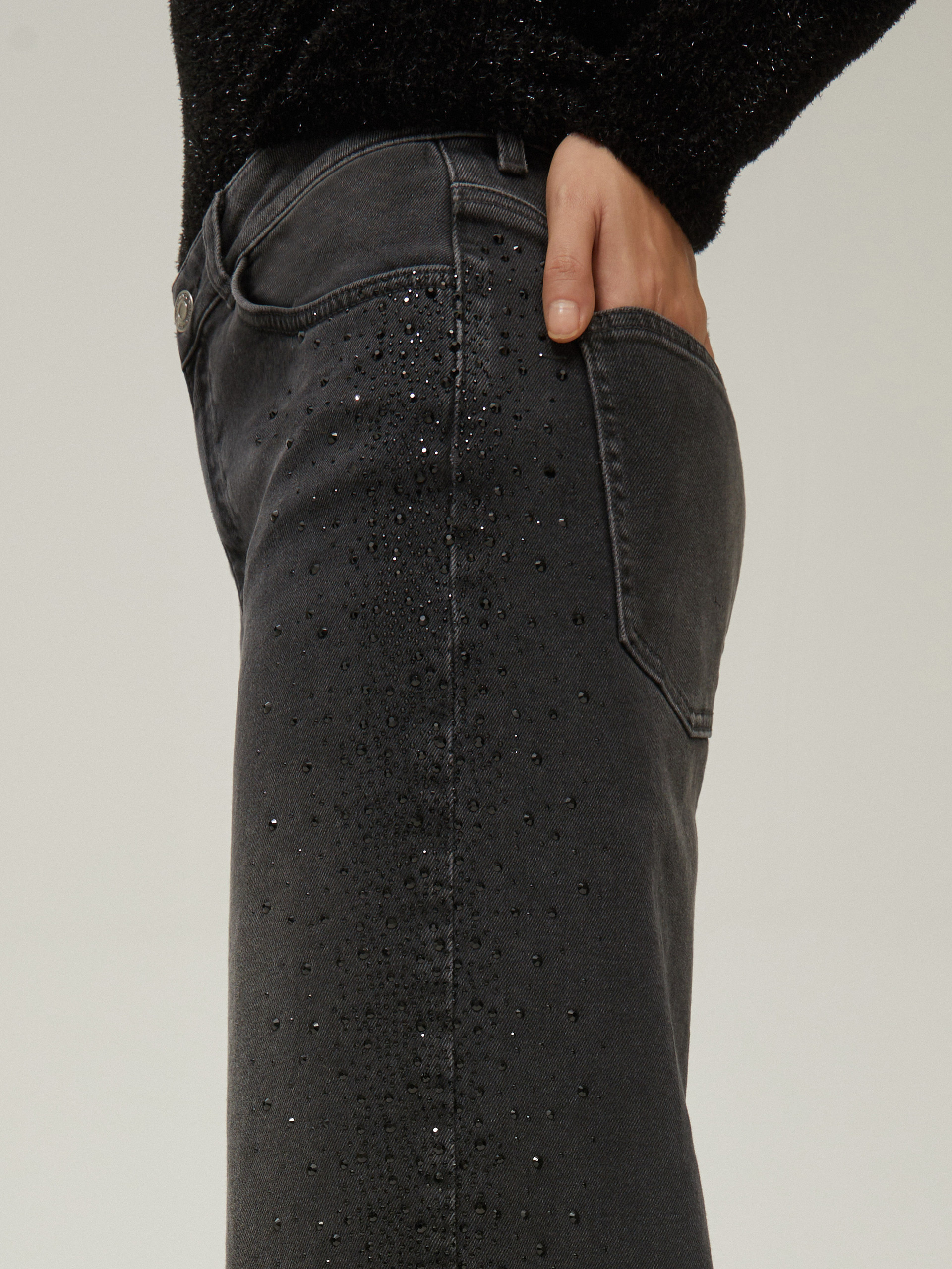 Wide-leg jeans with rhinestones - BLACK - pennyblack