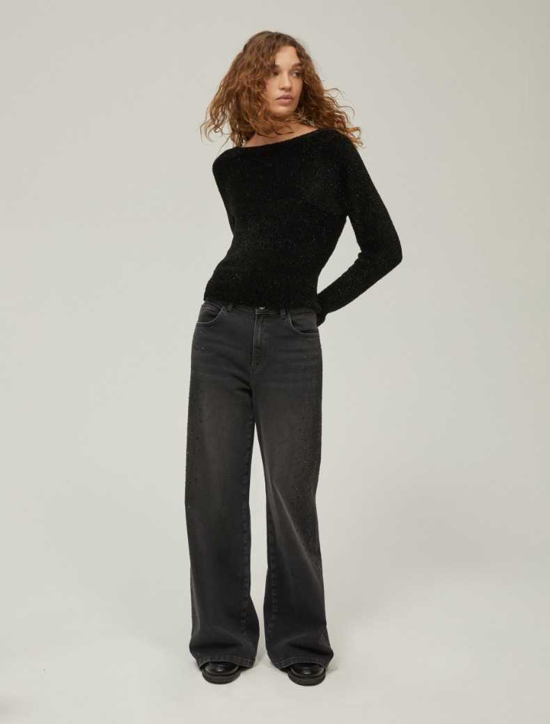 Wide-leg jeans with rhinestones Wide-leg jeans with rhinestones - BLACK - pennyblack