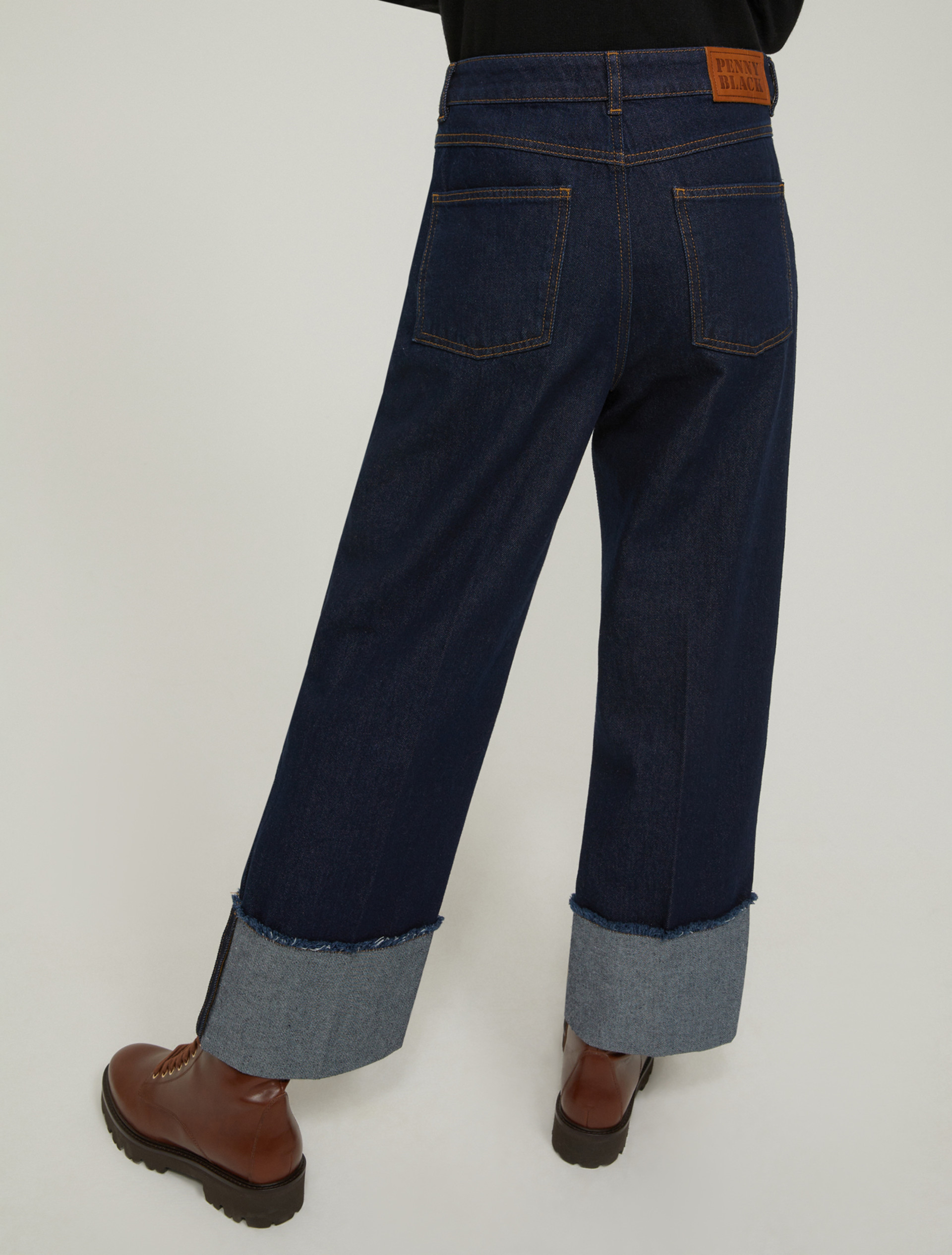 Cropped turn-up jeans - MIDNIGHTBLUE - pennyblack