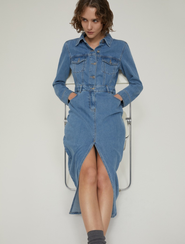 Lightweight denim shirt dress - NAVY - pennyblack