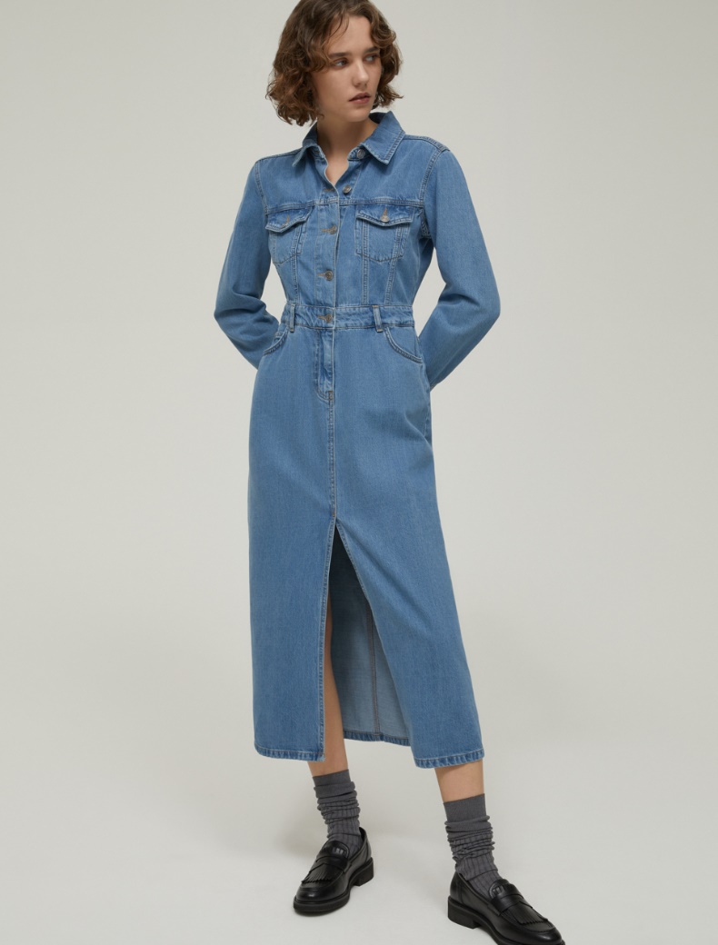 Lightweight denim shirt dress - NAVY - pennyblack