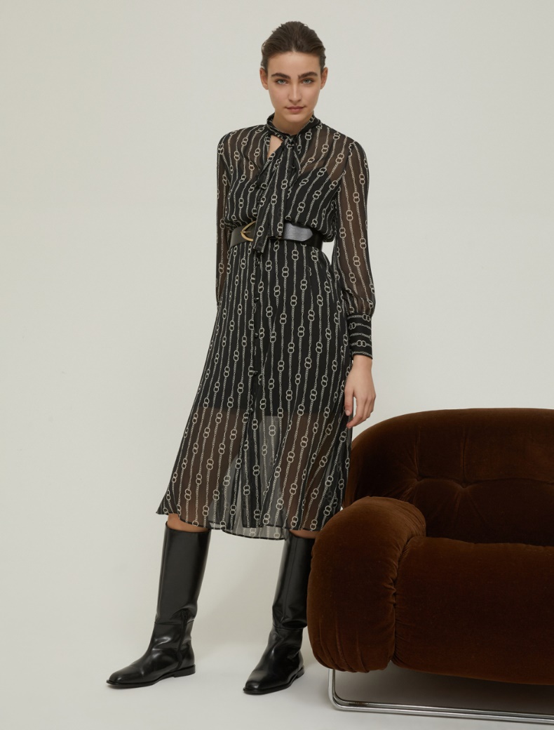 Patterned crepon shirt dress - BLACK - pennyblack