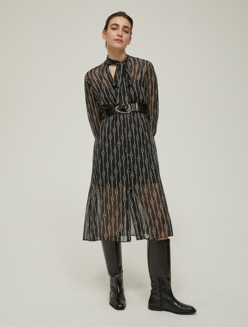 Patterned crepon shirt dress - BLACK - pennyblack