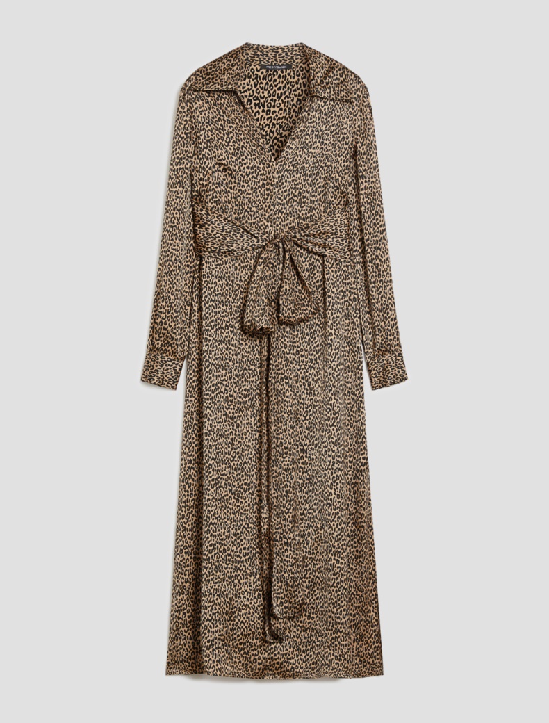 Patterned satin midi dress - CAMEL - pennyblack