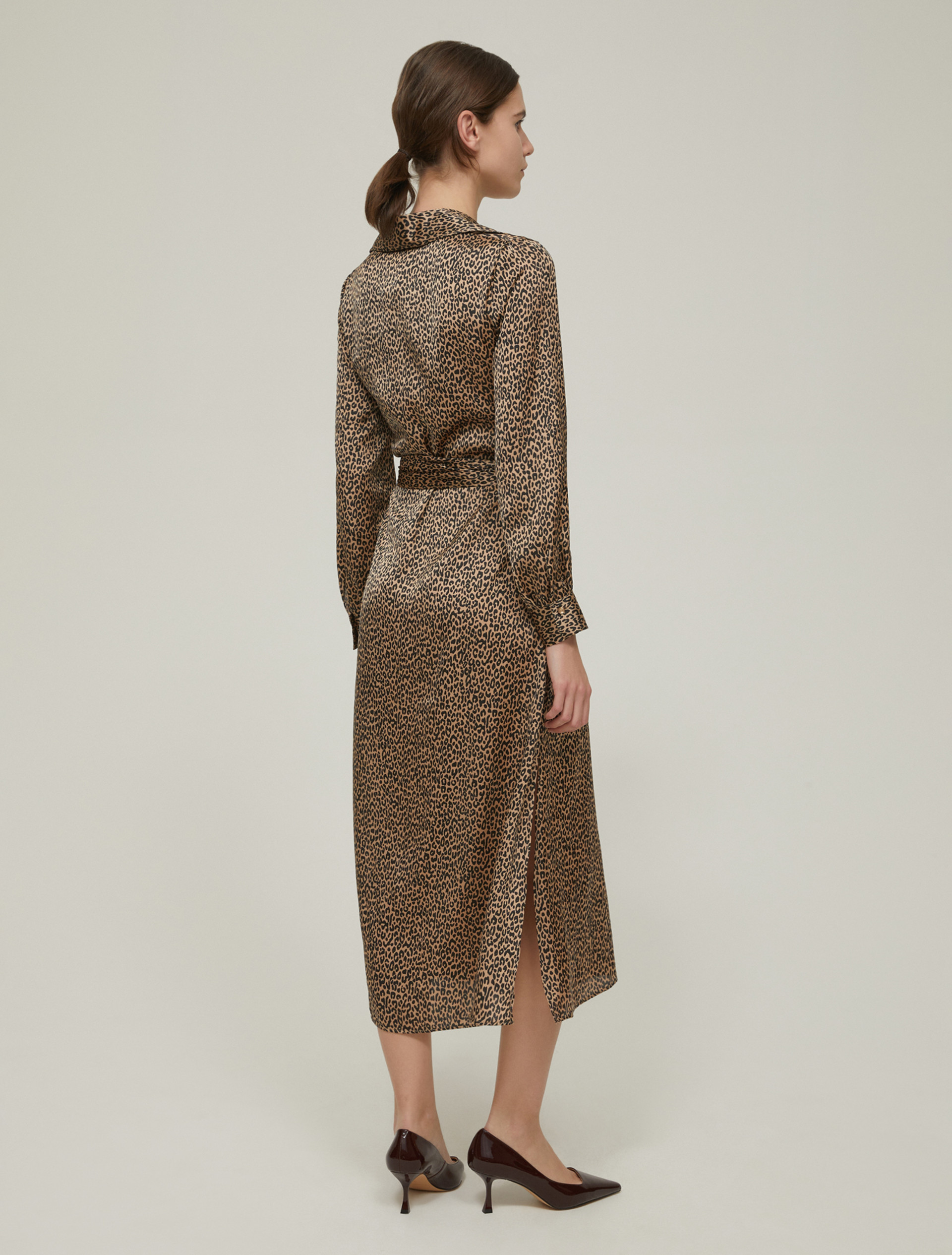 Patterned satin midi dress - CAMEL - pennyblack