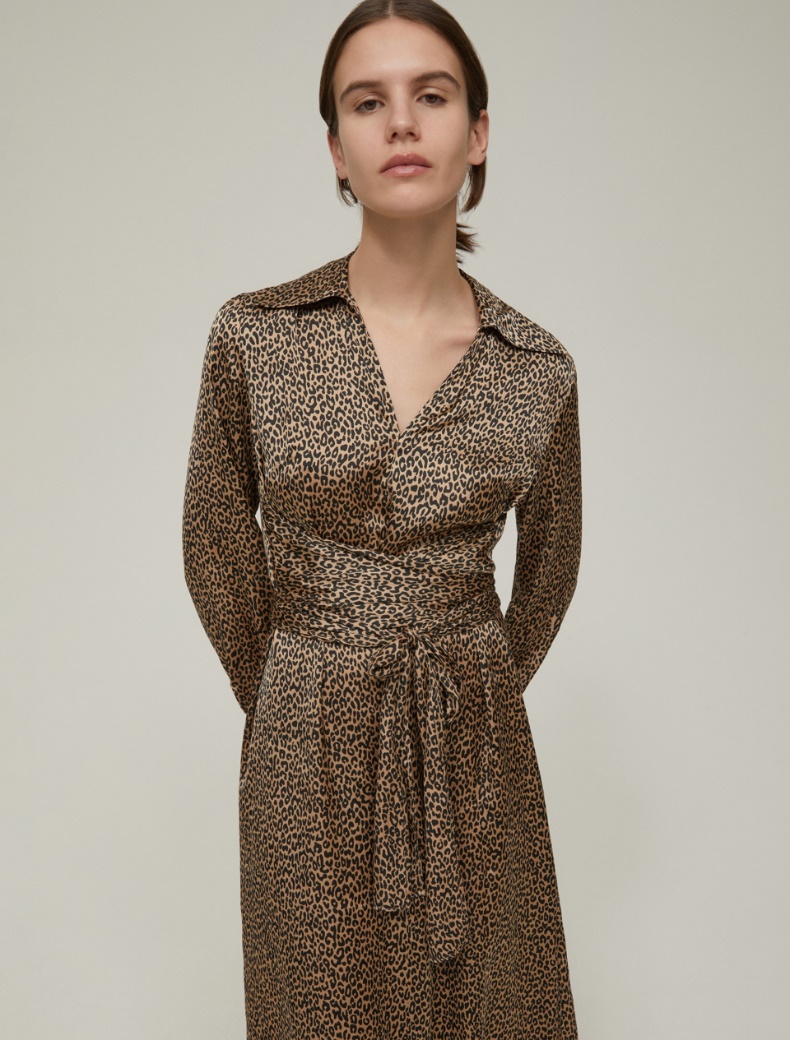 Patterned satin midi dress - CAMEL - pennyblack