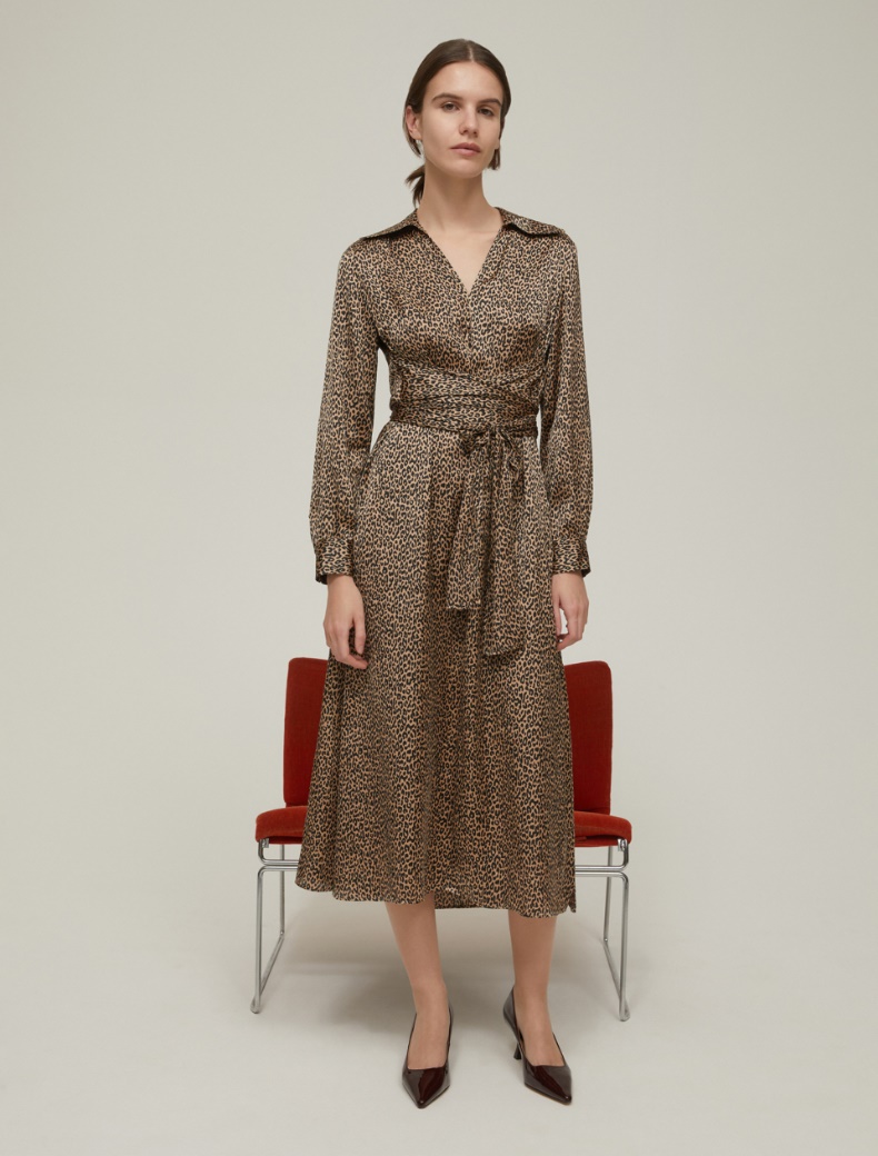 Patterned satin midi dress - CAMEL - pennyblack