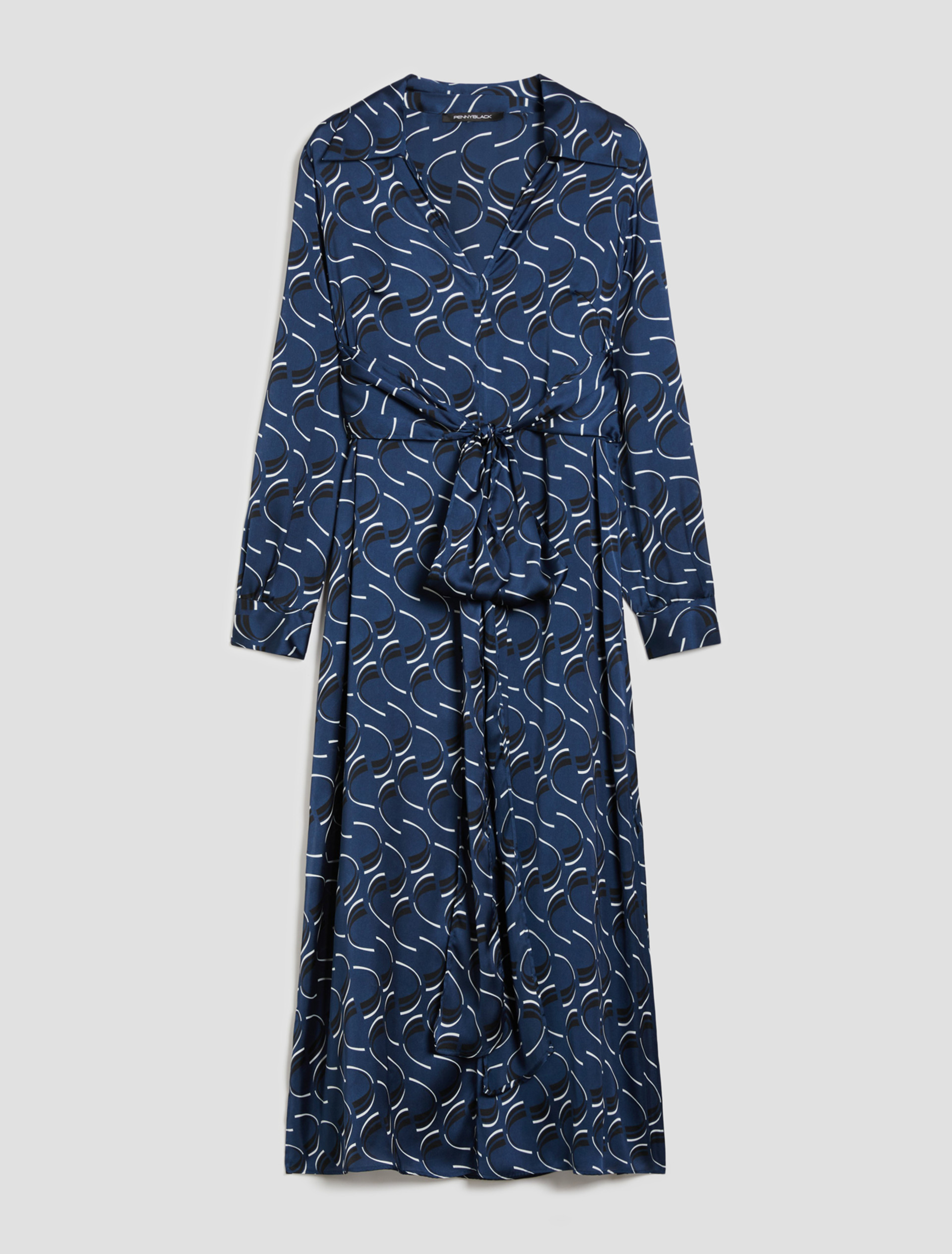 Patterned satin midi dress - NAVY - pennyblack