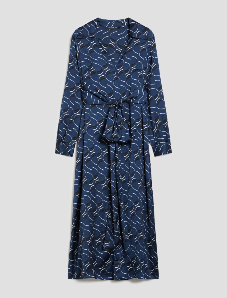 Patterned satin midi dress - NAVY - pennyblack