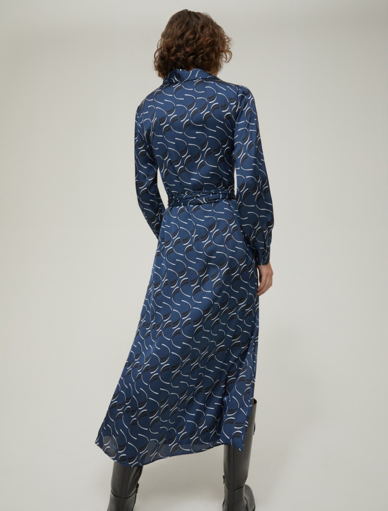 Patterned satin midi dress - NAVY - pennyblack